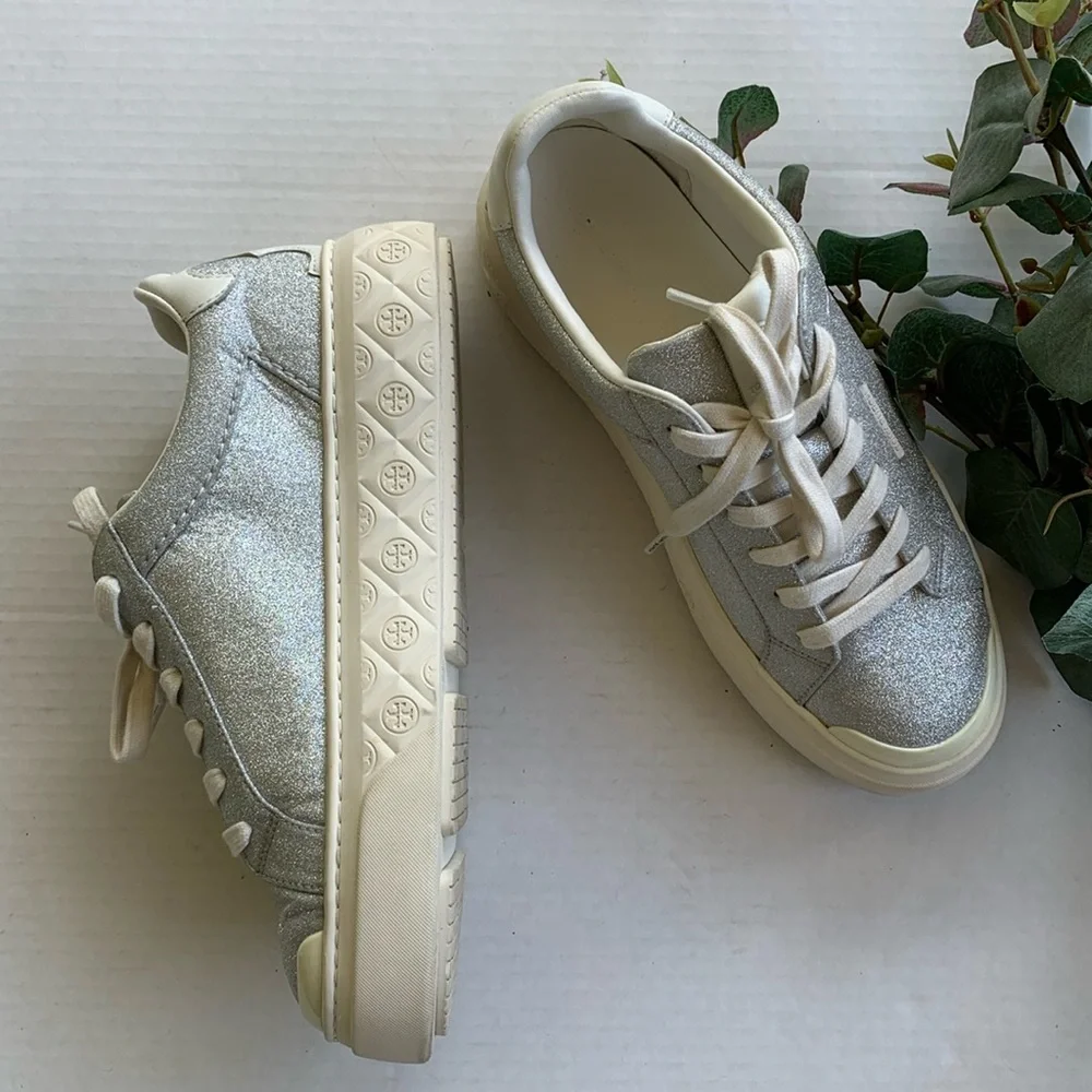 Tory Burch Lady Bug Glitter Sneaker in Silver Glitter/Blanc